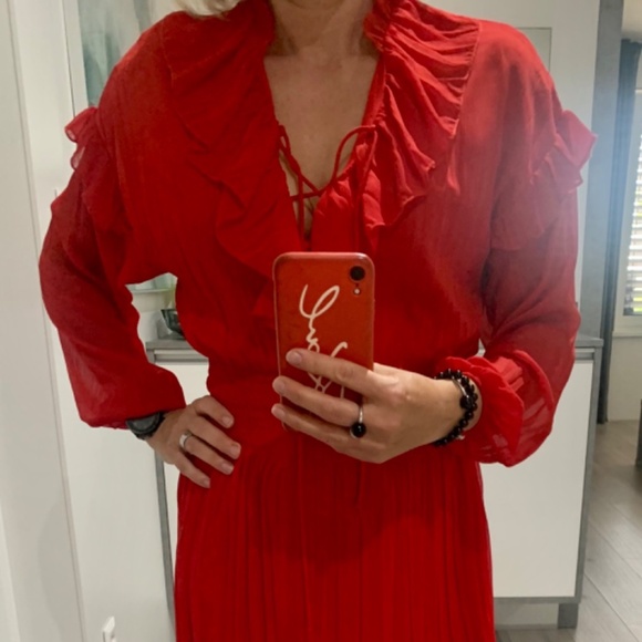 Mini Chiffon Ruffle Lace Up Dress Red - Picture 8 of 11